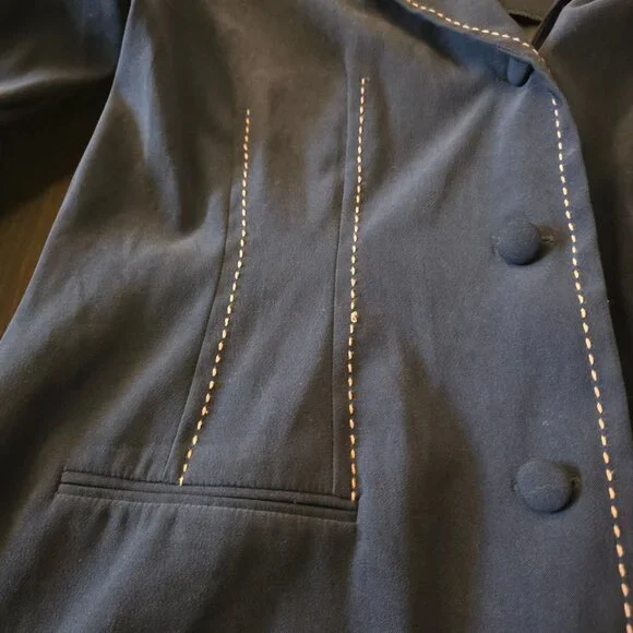 Sheri Martin New York Faux Suede Jacket Dark Green Size 14 Topstitch Blazer - Picture 15 of 16